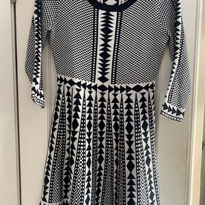 Nina Leonard Black and White Geometric Kids Dress